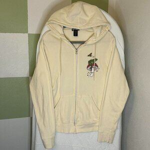 Hot Topic fairy cream and tan zip-up hoodie with mushroom and butterfly
